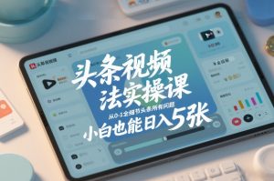 头条视频玩法实操课,从0-1全细节头条所有问题,小白也能日入5张-遨游资源库