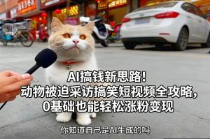 AI搞钱新思路！动物被迫采访搞笑短视频全攻略，0基础也能轻松涨粉变现-遨游资源库