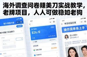 海外调查问卷賺美刀实战教学，老牌项目，人人可做稳如老狗-遨游资源库