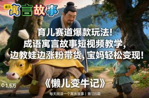 育儿赛道爆款玩法！成语寓言故事短视频教学，边教娃边涨粉带货，宝妈轻松变现！-遨游资源库
