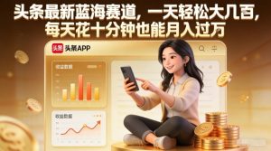 头条最新蓝海赛道，一天轻松大几张，每天花十分钟也能月入过1W【揭秘】-遨游资源库