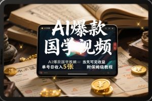 AI爆款国学视频，独家起号方法，小白直接上手，当天可见收益，单号日收入5张+附保姆级教程-遨游资源库
