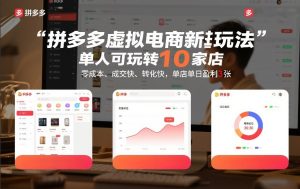 拼多多虚拟电商新玩法，单人可玩转10家店，零成本、成交快、转化快，单店单日盈利3张【揭秘】-遨游资源库