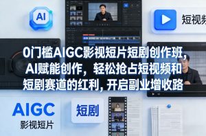 0门槛AIGC影视短片短剧创作班，AI赋能创作，轻松抢占短视频和短剧赛道的红利，开启副业增收路-遨游资源库