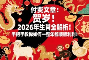 付费文章:贺岁!2026年生肖全解析!手把手教你如何一整年都顺顺利利!-遨游资源库