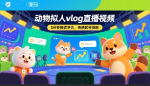 动物拟人vlog直播视频，5分钟教你学会，快速起号涨粉-遨游资源库