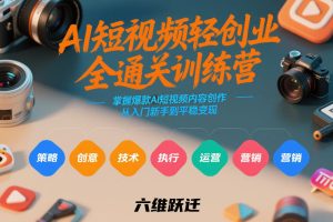 AI短视频轻创业全通关训练营，掌握爆款AI短视频内容创作，从入门新手到平稳变现的六维跃迁-遨游资源库
