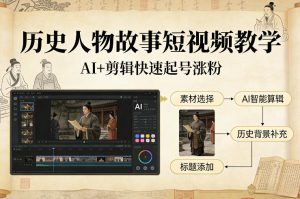 历史人物故事短视频教学，AI+剪辑制作历史人物题材短视频，快速起号涨粉-遨游资源库
