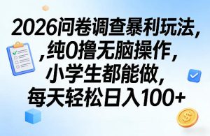 2026问卷调查暴利玩法，纯0撸无脑操作，小学生都能做，每天轻松日入100+【揭秘】-遨游资源库