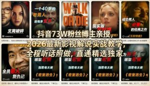 抖音73W粉丝博主亲授，2026最新影视解说实战教学，全程听话照做，直通精选独家-遨游资源库