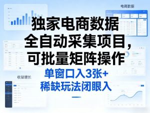 独家电商数据全自动采集项目，可批量矩阵操作，单窗口日入3张+，稀缺玩法闭眼入【揭秘】-遨游资源库