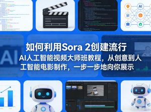如何利用Sora 2创建流行AI人工智能视频大师班教程，从创意到人工智能电影制作，一步一步地向你展示-遨游资源库