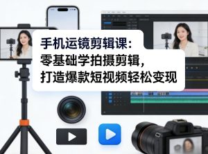 手机运镜剪辑课：零基础学拍摄剪辑，打造爆款短视频轻松变现-遨游资源库