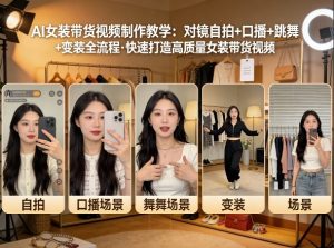 AI女装带货视频制作教学，对镜自拍、口播、跳舞、变装全流程，快速打造高质量女装带货视频-遨游资源库