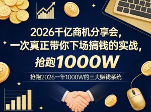 2026千亿商机分享会，一次真正带你下场搞钱的实战，抢跑2026一年1000W的三大賺钱系统-遨游资源库