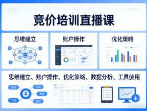 竞价培训直播课，覆盖思维建立、账户操作、优化策略、数据分析、工具使用等，全方位提升效果-遨游资源库