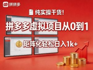 纯实操干货！拼多多虚拟项目从0到1，矩阵化轻松日入1k+【揭秘】-遨游资源库