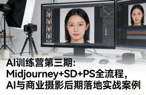 AI训练营第三期：Midjourney+SD+PS全流程，AI与商业摄影后期落地实战案例-遨游资源库