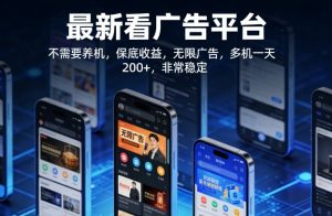 最新看广告平台，不需要养机，保底收益，无限广告，多机一天200+，非常稳定【揭秘】-遨游资源库