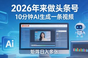 2026年来做头条号，10分钟AI生成一条视频，矩阵日入多张-遨游资源库