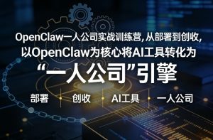 OpenClaw小龙虾+一人公司实战训练营，从部署到创收，将AI工具转化为“一人公司”引擎，低成本变现-遨游资源库