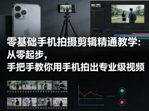 零基础手机拍摄剪辑精通教学：从零起步，手把手教你用手机拍出专业级视频-遨游资源库