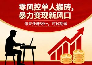 零风控单人搬砖,暴力变现新风口,每天多賺3张+,可长期做【揭秘】-遨游资源库