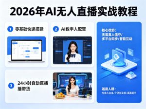 2026年AI无人直播实战教程，零基础也能快速搭建AI数字人无人直播间，实现24小时自动直播带货-遨游资源库