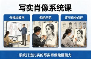 写实肖像系统课，全程分模块教学+多轮示范+逐节作业点评，系统打造扎实的写实肖像绘画能力-遨游资源库