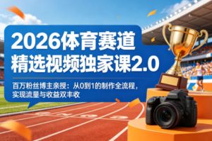 2026体育赛道精选视频独家课2.0，百万粉丝博主亲授：从0到1的制作全流程，实现流量与收益双丰收-遨游资源库