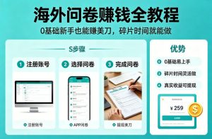 海外问卷賺钱全教程，0基础新手也能賺美刀，碎片时间就能做-遨游资源库