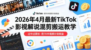 26年4月最新TikTok影视解说混剪搬运教学，过中过原创，撸TK中视频计划收益-遨游资源库