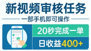 新视频审核任务，一部手机即可操作，20秒完成一单，日收益4张+【揭秘】-遨游资源库