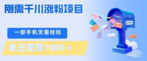 刚需千川涨粉项目，一部手机无需技术，单日变现1k+，当天做当天见收益【揭秘】-遨游资源库