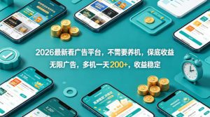 2026最新看广告平台，不需要养机，保底收益，无限广告，多机一天200+，收益稳定【揭秘】-遨游资源库