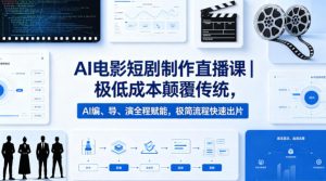 AI电影短剧制作直播课｜极低成本颠覆传统，AI编、导、演全程赋能，极简流程快速出片-遨游资源库