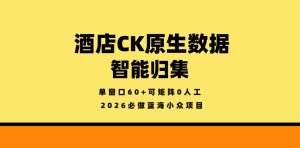 酒店CK原生数据智能归集，单窗口60+可矩阵0人工，2026必做蓝海小众项目【揭秘】-遨游资源库