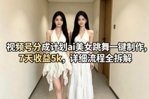 视频号分成计划ai美女跳舞一键制作，7天收益5k，详细流程全拆解-遨游资源库