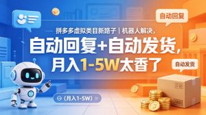 拼多多虚拟类目新路子｜机器人解决，自动回复+自动发货，月入1-5W太香了【揭秘】-遨游资源库