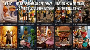 炸了！单条视频爆赞29.9W！用AI做水果狗血剧，5分钟教你复刻同款爆款（附保姆级教程）-遨游资源库