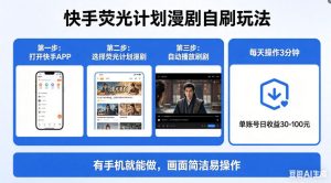 快手荧光计划漫剧自刷玩法，每天几十上百不是问题，有手机就能做【揭秘】-遨游资源库