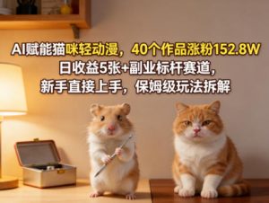 AI赋能猫咪轻动漫，40个作品涨粉152.8W，日收益5张+副业标杆赛道，新手直接上手，保姆级玩法拆解-遨游资源库