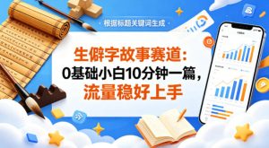 公众号流量主——生僻字故事赛道，流量稳，好上手，0基础小白也能10分钟一篇-遨游资源库