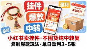 小红书卖挂件，不囤货纯中转复制爆款玩法，单日盈利3-5张-遨游资源库