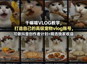 干嘛喵VLOG教学，打造自己的高级宠物vlog账号，可做抖音创作者计划+精选独家收益-遨游资源库