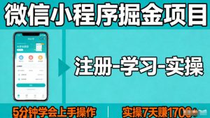微信小程序掘金项目，项目很简单，5分钟就能学会上手操作，实操7天賺了1700+【揭秘】-遨游资源库