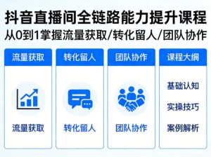 抖音直播间浓缩版视频课程，从0到1掌握直播间流量获取、转化留人、团队协作的全链路能力-遨游资源库
