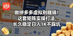 做拼多多虚拟别瞎搞！这套矩阵实操打法，长久稳定日入1K不踩坑【揭秘】-遨游资源库