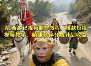 AI西游记视频制作教程，爆款短视频教学，躺賺伙伴分成计划收益-遨游资源库
