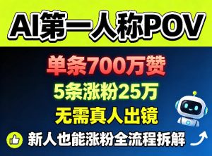 AI第一人称POV,单条700W赞,5条涨粉25W,无需真人出镜,新人也能涨粉全流程拆解-遨游资源库
